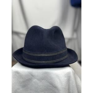 huthaus timmermann navy felt fedora vintage german wool hat jet size 21